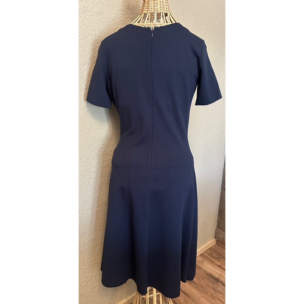 Armani Collezioni Navy Blue Faux Wrap Ruched Sheath Dress Made in Italy 4 Luxe - Picture 7 of 16